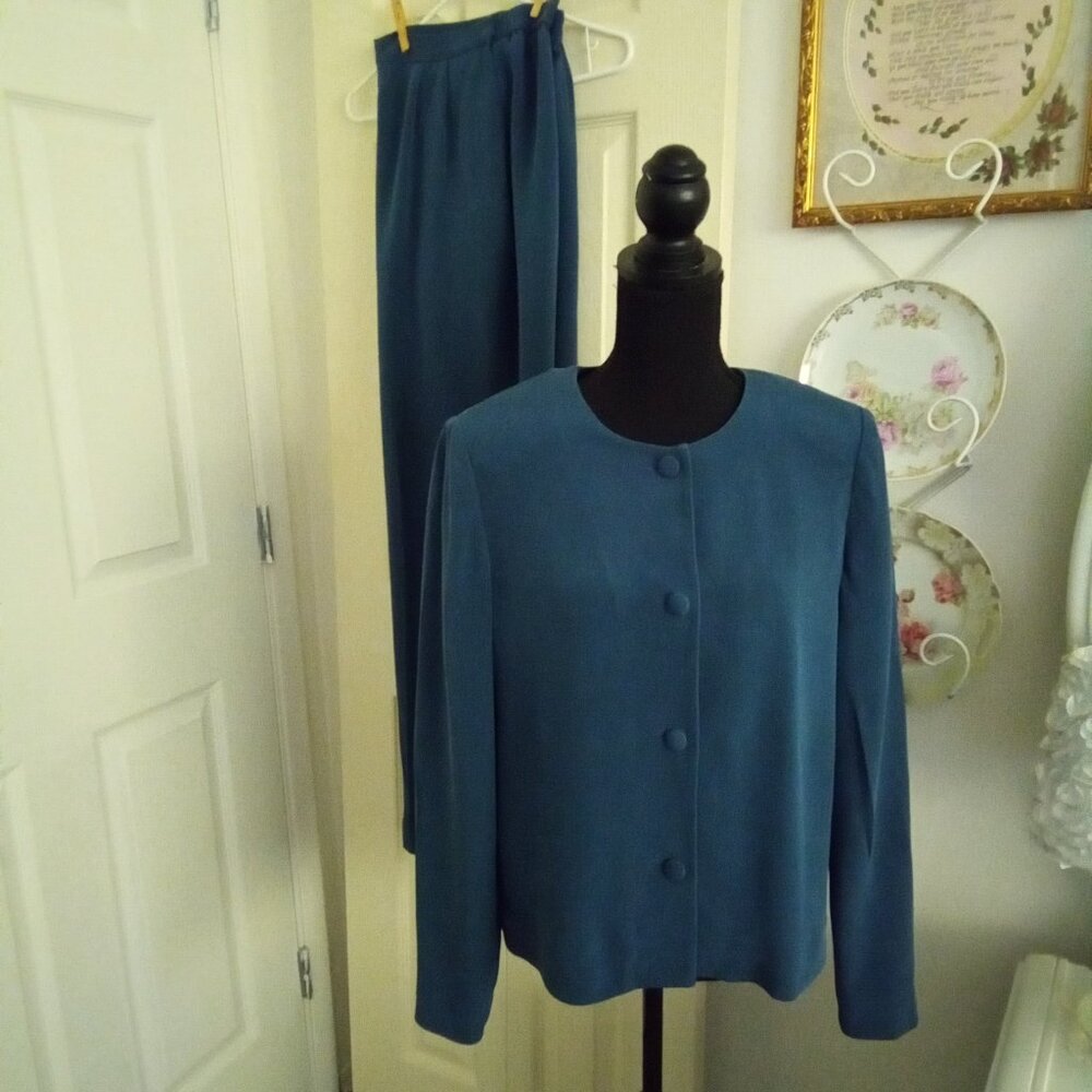 Talbots 100% Silk Vintage Blue Pantsuit